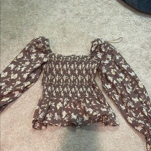 Floral Brown Smocked Women's Top